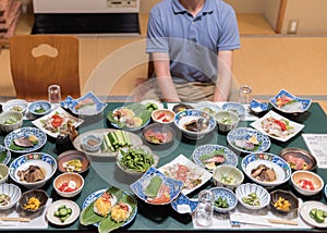 Typical dinner course in iiyama served with sasazushi photo