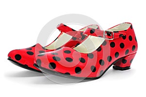 Typical dot-patterned red flamenco shoes