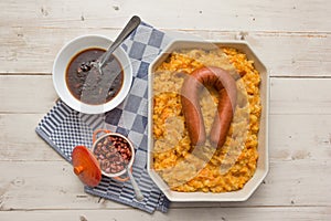 Typical dutch dish hutspot with carrot and onion