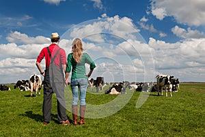 Typical Dutch landscape with farmer