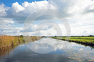 Typical dutch landscape with meadows, water and cloudscapes photo