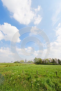 Typical Dutch landscape with village