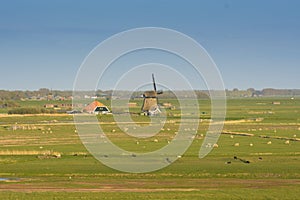 Typical dutch landscape with windmill