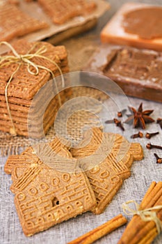 Typical Dutch speculaas cookies with authentic cookie cutters