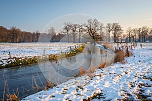 Typical Dutch winter landscape in January near Delden Twente, Overijssel