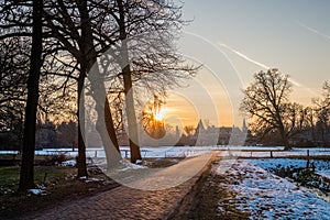 Typical Dutch winter landscape in January near Delden Twente, Overijssel