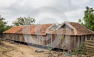 Typical Ede long house Nha Dai in central highland of Vietnam. It reflects the Ede culture of Vietnam central highland region, whe