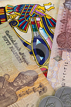 Typical Egyptian papyrus and different banknotes