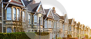 Typical English terraced houses in Bristol at sunrise