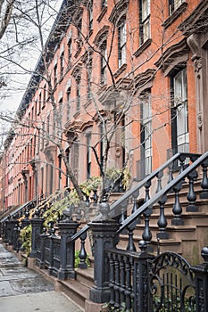 Typical entrance of New York City building in the streets of Manhattan