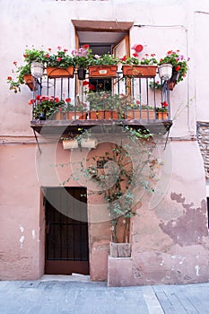 Typical facade balcony and door in Catalunya