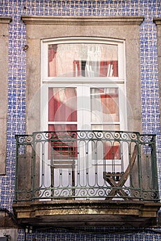 Typical facade of palaces in Ribeira district of Porto, Portugal