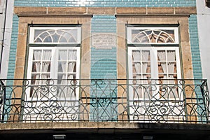 Typical facade of palaces in Ribeira district of Porto, Portugal