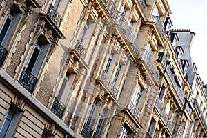 Typical facade of Parisian architecture. Balconies in Paris