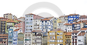 Typical facades of buildings in the port of Bermeo, Biscay