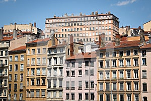 Typical facades of houses in Lyon, France