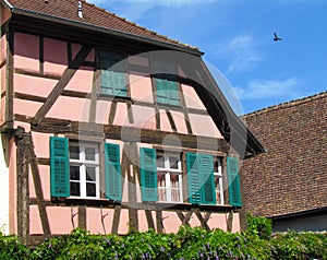 Typical fachwerk house at Riquewihr, Alsace, France