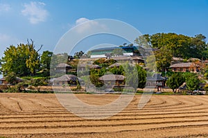 Typical farm houses at yangdong folk village in Republic fo Korea