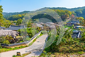 Typical farm houses at yangdong folk village in Republic fo Korea