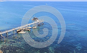 Typical fisherman building called trabocco in Abruzzo Italy