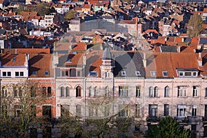 Typical flemish architecture on residential buildings in Brussels, Belgium, in the district of Schaerbeek