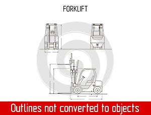 Typical Forklift overall dimensions outline blueprint template