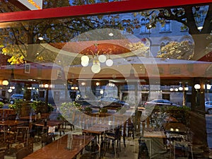 Typical French cafe brasserie with empty seats