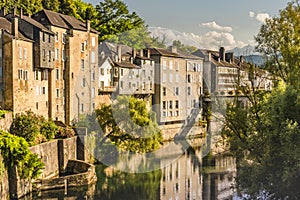 Typical French landscape on the Oloron river. Saint Marie Oloron france