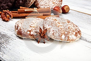 Typical German Gingerbreads such as Lebkuchen and Aachener Printen on rustic