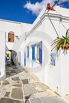 Typical Greek architecture in Lefkes village on Paros Island, Cyclades, Greece