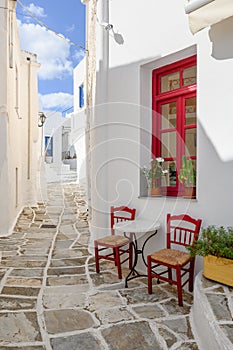 Typical Greek architecture in Lefkes village on Paros Island, Cyclades, Greece