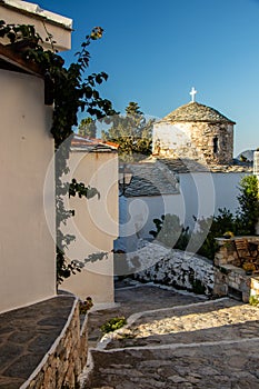 Typical Greek Church Bells and Cross and Sea at the Background at the Aegean Sea and the Sporades on the Greek Island of Alonissos