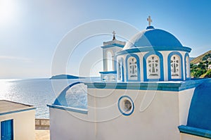 Typical Greek church with iconic blue dome, Greece