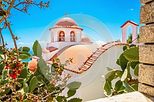 Typical Greek church with red roofing, Greece