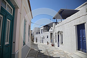 Typical greek island street in Tinos, Greece