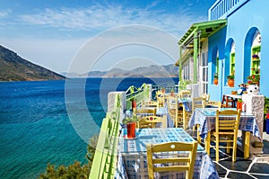 Typical Greek restaurant on the balcony, Greece