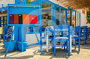 Typical Greek restaurant - blue and white, Greece