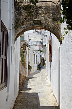 Typical greek street, Lindos city, Rhodes island, Greece