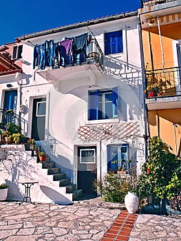 Typical Greek Traditional Mediterranean Alley At The Greek Island Parga