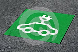 Typical Green sign at an electric vehicle parking lot.