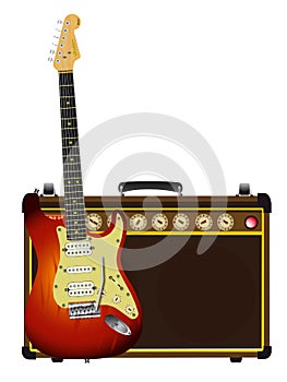 Typical Guitar And Aplifier Isolated On White