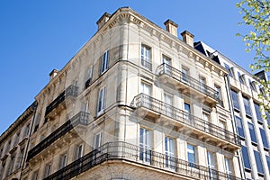 Typical Haussmann building in Paris street