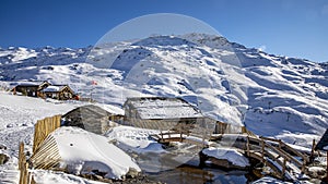 Typical high altitude restaurant `Chez pÃ©pÃ© Nicolas` between Val Thorens and Les Menuires resort