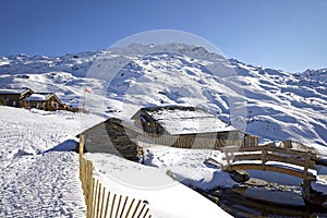 Typical high altitude restaurant `Chez pÃ©pÃ© Nicolas` between Val Thorens and Les Menuires resort