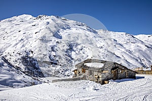 Typical high altitude restaurant `Chez pÃ©pÃ© Nicolas` between Val Thorens and Les Menuires resort