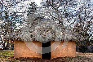 Typical and historical Wattle and Daub houses used by cherokee and atsina indian tribes