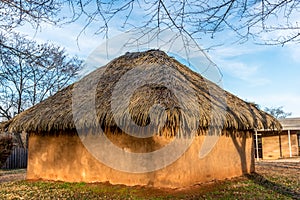 Typical and historical Wattle and Daub houses used by cherokee and atsina indian tribes photo