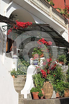 Typical house with balcony and flowers in Positano