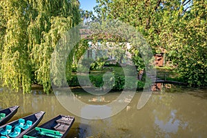 Typical house with a boat pier in the Marais Poitevin France photo