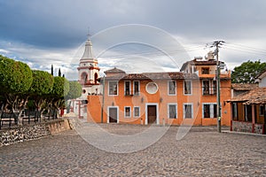 Typical house and church of the town of La Yerbabuena in the Municipality of Mascota Jalisco. photo